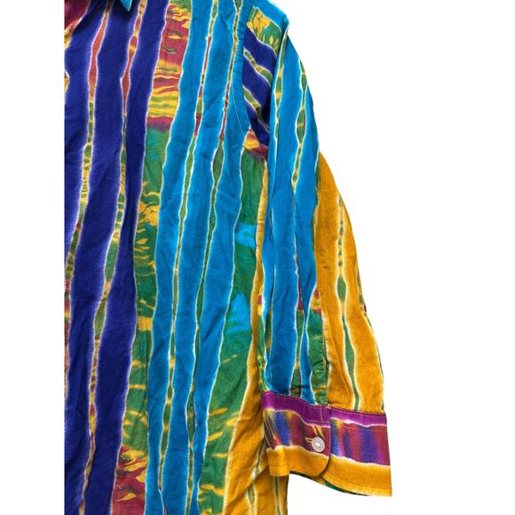 Lauren Ralph Lauren Colorful Tie Dye Bohemian Petite Vacation Button Down Shirt - Picture 2 of 10